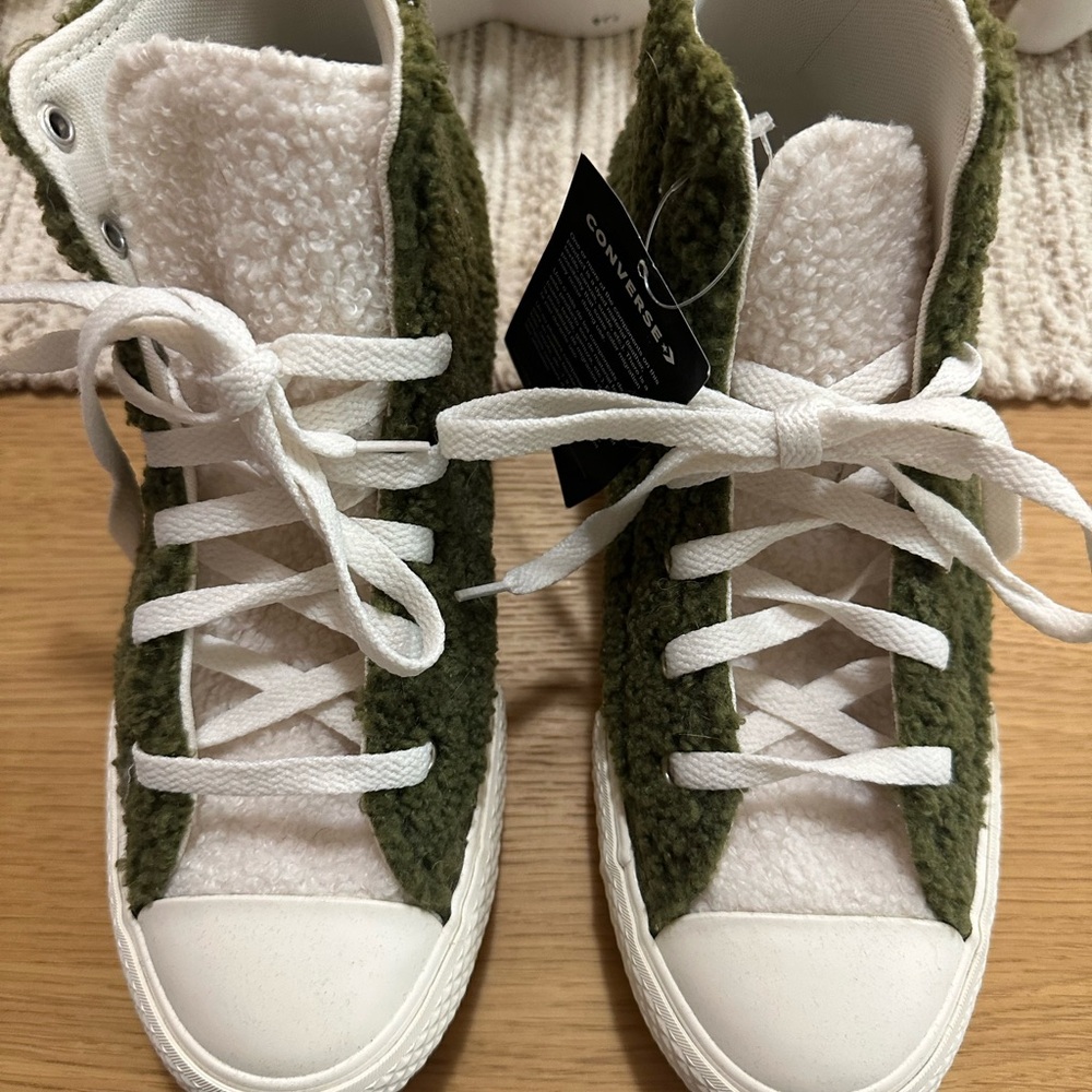Converse High-Top Sneakers in Green and White